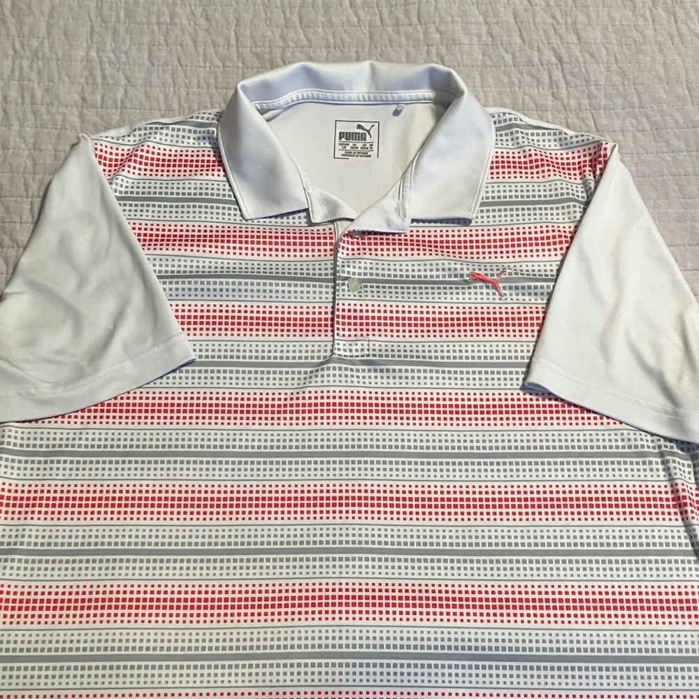 NWOT Puma Men's Polo Shirt with White and Orange Stripes